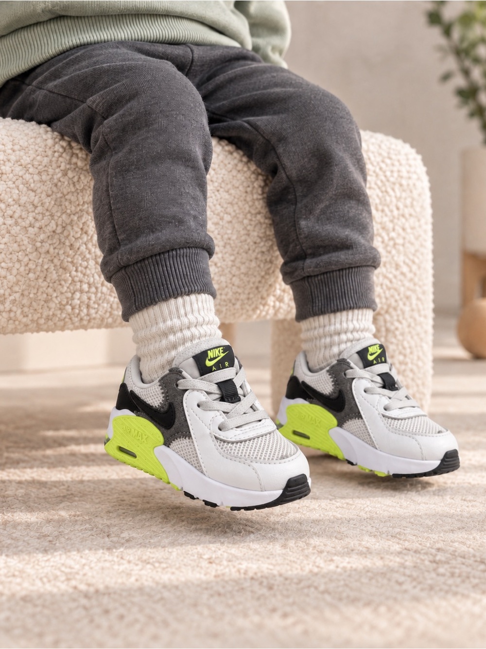 Nike Air Max Excee Toddler Boys Sneakers 4C White Black Grey Volt Neon Green